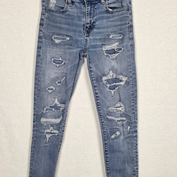American Eagle Hi-Rise Jegging Crop Distressed 0 Regular - Picture 3 of 13